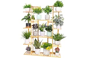 Medla Bambusowy stojak na rośliny, duża półka na rośliny, 9-poziomowy stojak na doniczki, drabina, półki ogrodowe, do wewnątrz, na zewnątrz, stojak na rośliny