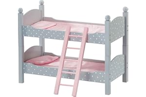 Olivia's Little World 18 in. Doll Wooden Convertible Bunk Bed Stacked on Top or Unstacked as Two Single Beds, Grey and Pink