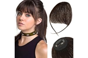 EHOMIIII Extensiones de pelo humano 100% Remy con clip en flequillo, extensiones de pelo natural para mujeres y niñas, color marrón oscuro