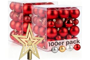 ‎MENZ Menz Weihnachtskugeln 101er Set Rot mit dekorativer Spitze – Christbaumkugeln 3/4/6 cm Kunststoff – Weihnachtsdeko für Baum, schafft warme Feiertagsstimmung