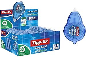BIC Tipp-Ex Easy Refill ECOlutions Rubans Correcteurs (Très Résistants) - Corrigez et réécrivez - 14 m x 5 mm, Boîte de 10