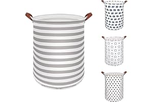 Laundry Basket CORYIN Large Washing Basket 65L Hamper Basket with Handles Waterproof Storage Baskets for Clothes Toys Bedroom Accessories Laundry Bags Dirty Clothes Laundry Hamper, Grey Stripe