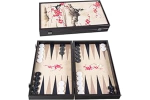 UBER GAMES Manopoulos Oriental Cherry Blossom Art Premium Backgammon Set 19 inch x 10 inch (48cm x 26cm) Closed) – Classic Strategy Backgammon Board game – Suitable for serious players or collectors