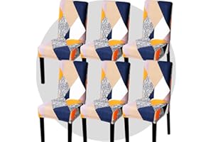 TOMMO Dining Room Chair Covers Set of 6, Stretch Removable Washable Spandex Dining Chair Slipcovers Protectors, Kitchen Chair Covers for Dining Room Party Hotel Ceremony Banquet(Grey Rubik's Cube)