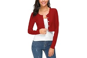 EEVASS Femmes Manches Longues Bolero Court Cardigan Collier Rond Tricot Gilets Sweaters avec Boutons