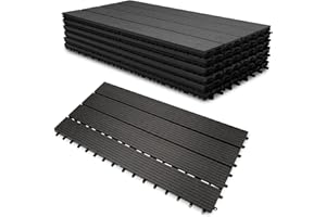 Randaco Dalles de Terrase en WPC, 30x60cm 12 pièces/2 m² Dalles Clipsables pour Jardin, Piscine, Balcon, Système plug-in Facile à poser, Dalles de balcon avec drainage, Anthracite