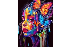 askkqtx Paint by Numbers for Adults,Woman Colorful Butterfly DIY Arts and Crafts for Adults Beginners,Acrylic Paint by Numbers Kit Perfect for Home Decor 12X16 Inch