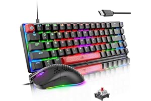 Lexonelec MK14-65 Percent Kompakt Pc Mac Gaming Maus Und Tastatur Set Mit Kabel RGB Handballenauflage Typ C Gamer Tastaturen Ergonomische 12000 DPI Beleuchtung Led Maus - Roter Schalter