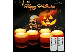 ‎LITAKE Litake Halloween Kürbis Lichter, LED Jack-O-Lantern Außen Batteriebetriebene Flammlose Flackernde Kerzen Warmweiß mit Fernbedienung & Timer Teelichter für Kürbis Halloween Deko (Warmweiß 6 Stück)