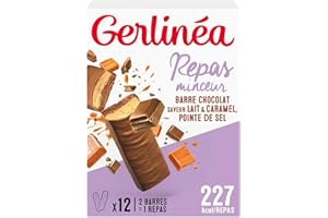 Gerlinéa - Barre Repas Chocolat au Lait saveurs Lait, Caramel, Pointe de Sel - Substitut de Repas Complet et Rapide - 209561