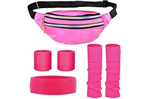 CosCool Set di accessori per costume da donna anni '80, abbigliamento sportivo anni '80, marsupio, scaldamuscoli, bracciali, fascia per costume da 80 anni '80