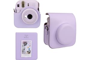 Meetikar Camera Case and 64 Pockets Photo Album Compatible with Fujifilm Instax Mini 12 Instant Camera, PU Leather Portable Mini 12 Camera Bag with Adjustable Shoulder Strap and Photo Album, purple,