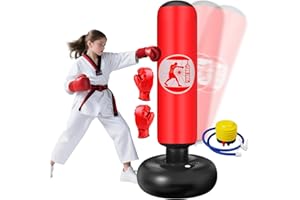 Qoosea Boxsack für Kinder von 6–12 Jahren, 160cm Standboxsack Aufblasbarer mit Boxhandschuhe Boxsack Stehender, Geschenk für Jungen und Mädchen Üben von Karate, Kickboxen,Taekwondo, MMA