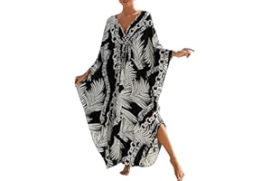 Bsubseach Women Loose Colorful Beach Cover Up Kaftan Dress Short Sleeve Swimsuit Cover Ups