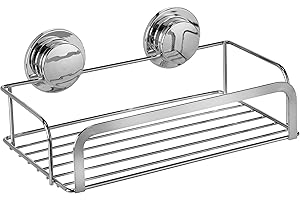 Croydex Stick 'N' Lock Adhesive Shower Caddy - No Drill Shelf for Shower or Bathroom with Sticky Pad, 5 Year Rust Free Guarantee with Chrome Plated Mild Steel