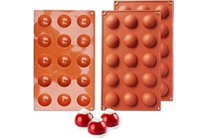 YOUYIKE 3 Piezas Molde de Silicona, Moldes de Bolas de Chocolate, 15 Cavidades de Media Esfera Molde para Hornear para Hacer Bombas de Chocolate, Pasteles, Gelatina, PudíN, Mousse de CúPula(Diámetro 3.8 cm)