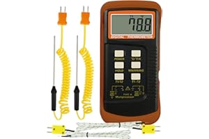 GAIN EXPRESS Termómetro Digital Tipo K (-50~1300°C) con Dos Canales y 4 Termopares (con cable y de acero inoxidable) Medidor de Temperatura Portátil de Alta Precisión