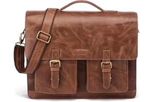 LEABAGS Leder Aktentasche Herren & Damen I Echtleder Laptoptasche bis 15 Zoll I Umhängetasche mit Schultergurt I Schultertasche I Messenger Bag I Arbeitstasche I Lehrertasche