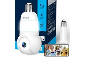 GNCC 2K Telecamera Lampadina WiFi Esterno per E26/E27, Visione Notturna a Colori, Audio Bidirezionale, Rilevamento Umano e Tracciamento, Notifiche Instant, Archiviazione Cloud e Micro SD, 2.4GHz