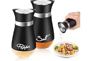 LWMTT Set di sale e pepe in acciaio inox, per sale e pepe, fondo in vetro, nero per cucina, grigliate all'aperto, barbecue, ricarica camper