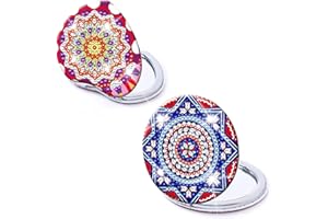 Hyakoz 2 Stücke Small Mirror Diamond Painting Mandala Kleiner Tragbarer Spiegel Diamond Painting Compact Mirror Vergrößerungs Klappspiegel Handtasche Geschenk für Frauen Mädchen Kinder