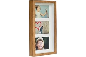 BD ART Marco 18 x 35 cm Box 3D para Fotos Color Roble Rústico con Paspartu para 3 fotos 10 x 15 cm
