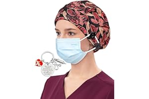 HACHAPY Satin Lined Bouffant Scrub Nurse Cap with 4 Buttons and Sweatband Adjustable