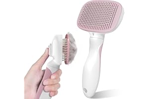 ‎ZIVACATE Zivacate Katzenbürste Hundebürste, Selbstreinigende Zupfbürste, Hundekamm Fellbürste Hund Sanft Entfernt Unterwolle, Massage Fellpflege Bürste für Mittel und Langhaar Hunde Katzen - Pink-Weiß