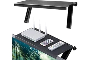 QLOUNI Écran TV Réglable Étagère Écran Rack pour Moniteur Décodeur TV Pliable Tablette Supérieure Plateau Support Rangement Supérieur pour Ordinateur à Écran Plat TV Consoles de Jeux Routeurs