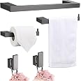 Set Accessori Bagno Quadrati 10 Pezzi Nero Opaco - Portasciugamani 61cm, Anelli, Portarotolo E Ganci