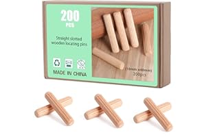 Faankiton Tasselli in Legno, Scanalate in Legno, Perni di Legno Duro Perno Scanalato, Spine Legno per Progetti di Artigianato di Mobili e Fai Da Te (200 Pezzi 10x40mm)