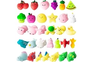JUAUO 32 Pezzi Antistress Squishy Fidget Toys - Kawaii Animale Frutta Dinosauro Giocattoli Sensoriali Morbido Squishy Cute Spremere - Regalini Fine Festa Compleanno - Gadget Compleanno Bambini