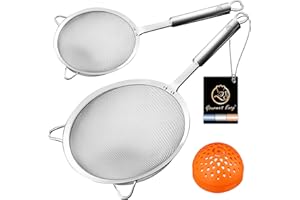 GOURMET EASY Set di Colini in Acciaio Inox e Silicone - Grande per Pasta, Piccolo a Maglia Extra Fine, per Barattoli - Setaccio per Riso e Farina da Forno