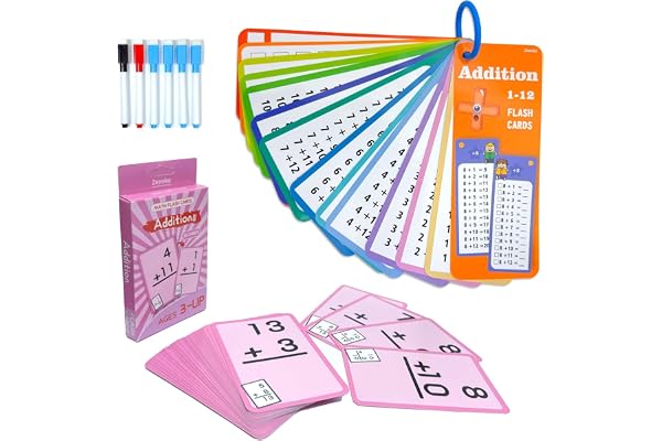 Lot de 51 cartes d'apprentissage pour les mathématiques - Avec 6 stylos effaçables - Aide à l'apprentissage portable pour enfants à partir de 5 ans