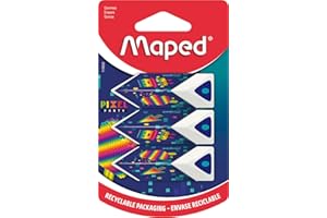 Maped - Lot de 3 Gommes Pyramides - Apporte Précision et Confort - Gomme Blanche - Gamme Pixel Party - Emballage recyclable