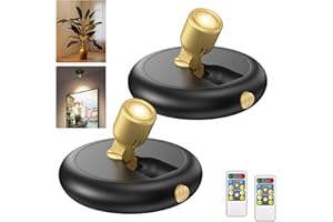 SIYOMG Indoor Plant Spotlight Battery Operated, Picture Lights for Wall, Mini Art Accent Spot Wireless Wall Lights with Timer Remote and Dimmable, Wireless Uplight for Trees Plants Frame Gallery Closet