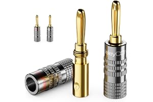 deleyCON 4 Stycken Bananpluggar Set - Guldpläterade Skruvbar för Högtalarkabel 0,75 mm - 4,5 mm & t.ex. HiFi Ljud Hemmabio Mo