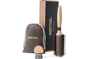 ‎BESTOOL BESTOOL Rundbürste zum Föhnen, Wildschweinborsten mit Nylonstiften Rundhaarbürste, Professionelle Runde Stylingbürste für Damen und Herren, Glätten, Locken, Verbesserung der Haartextur (Barrel 22mm)