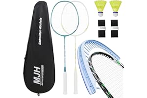 MANJHONG Badminton Set with 2 Graphite Rackets - Incl. 2 Shuttlecocks, 2 Racquet Grips & 1 Carrying Bag for Indoor Outdoor Sports