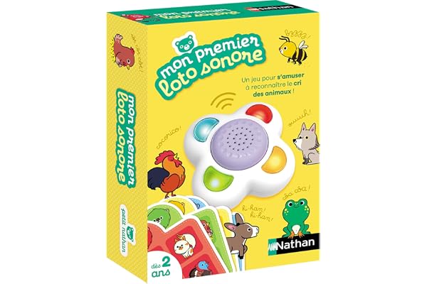 Nathan - Mon premier loto sonore - loto interactif pour les petits - Jeu Educatif et Electronique - apprendre à reconnaître les animaux et leurs sons - A jouer seul ou en famille - A partir de 2 ans