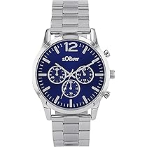 s.Oliver Analoog herenchronograafhorloge met roestvrijstalen band, blauw, 3 bar waterdicht, geleverd in horlogegeschenkverpakking, 2038383