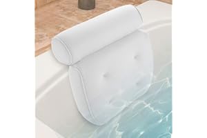 CLEVER KANGAROO Luxury Bath Pillow Waterproof Air Mesh Bath Cushion With Suction Cups For Head And Neck | Ergonomic Bathtub Pillows Home Spa and Hot Tub Headrest | Bathing Accessories (Single)