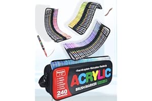 Guangna - Marqueurs Acryliques - 240 Couleurs - Pointe Flexible - Pour Papier, Bois, Verre, Céramique, Toile - Avec étui de rangement