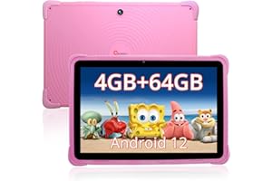 CWOWDEFU Kids Tablet 10 inch, Android 12 Tablet PC for Kids with 4GB RAM+64GB ROM, AX WiFi6, 1280x800 HD Display, 6000 mAh, Parental Control,5+8MP Camera, Bluetooth5.0, Stylus Pen(Pink)