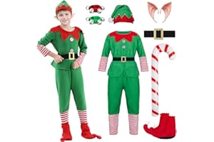 Marypaty Disfraz de Elfo Navideño Adulto Hombre Mujer Niño, Ayudante de Santa Claus Traje Navideño Gorro de Elfo Orejas Accesorios de Disfraces