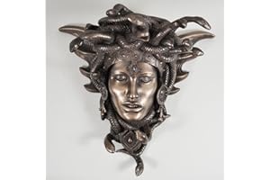 Fiesta Studios Medusa Guardian Head Wall Plaque Sculpture Cold Cast Bronze Gift Home Decor Ornament Snakes H24cm