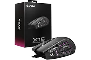 EVGA X15 MMO Gaming Mouse, 8k, Wired, Black, Customizable, 16,000 DPI, 5 Profiles, 20 Buttons, Ergonomic 904-W1-15BK-K3