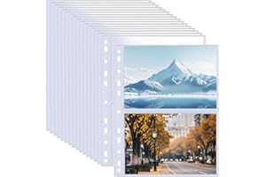 BAFUMIU 50er Pack A4 Fotohüllen mit 200 Fächern für 2/3/4-Ringordner, Transparente Postkartenhüllen mit 2 Fächern, Klarsichthüllen a4, Top Loading Nachfüllseiten für Fotoalben (219x152 mm).
