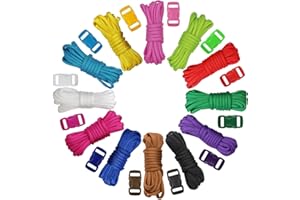 aufodara Kolorowa linka paracord, 12 x 30 m, 7 sznurków, zestaw z 12 zapięciami z tworzywa sztucznego na zatrzask, do bransoletek, obroży dla psów, plecaków (12 kolorów z zamknięciem)