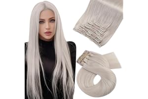 Moresoo Extension a Clip Cheveux Naturel Extension Cheveux Blond à Clip Blond Blanc Extension Cheveux Clips Double Trame Tête Pleine 45 cm 7 Pièces/120g #60A
